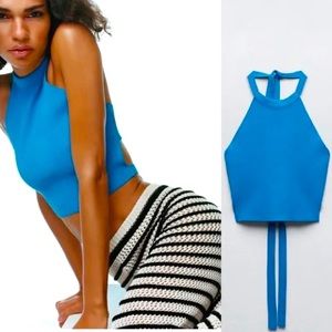 Zara Blue Halter Knit Cut Out Top